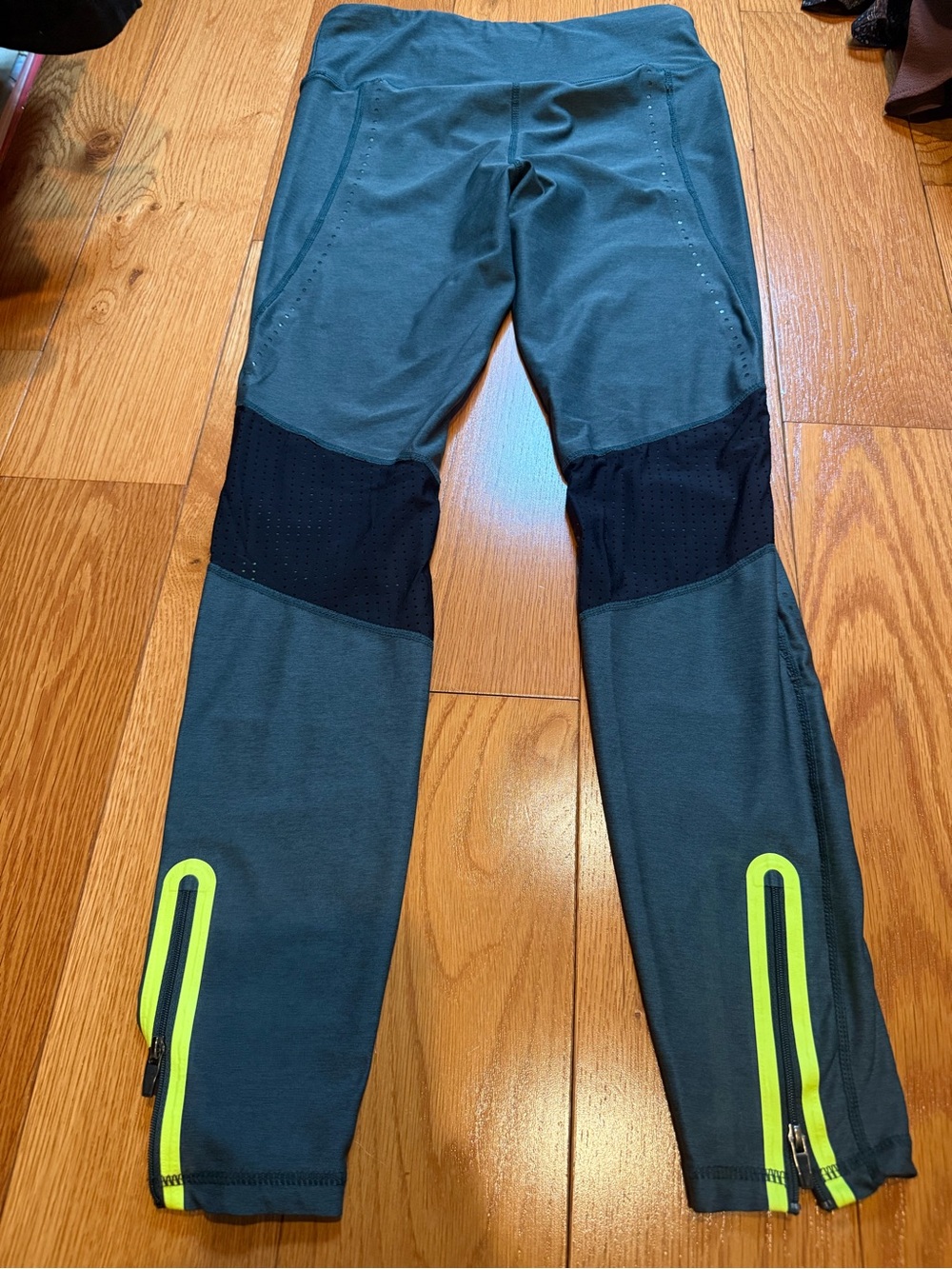 895 Performance Teal Running Leggings Neon Zip Ankle Size S